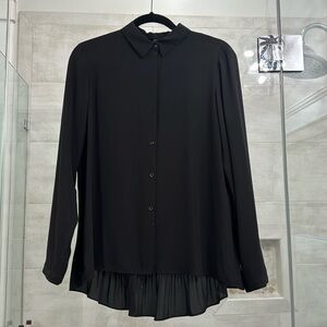 Black long sleeve blouse with pleated back
